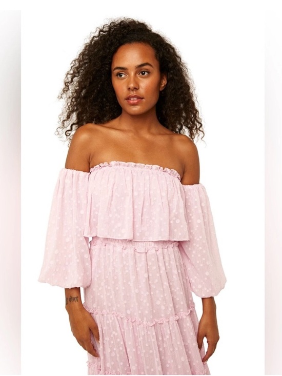 MISA Los Angeles Blush Pink Off Shoulder Tiered Maxi Dress Romantic Resort Boho - Picture 3 of 9